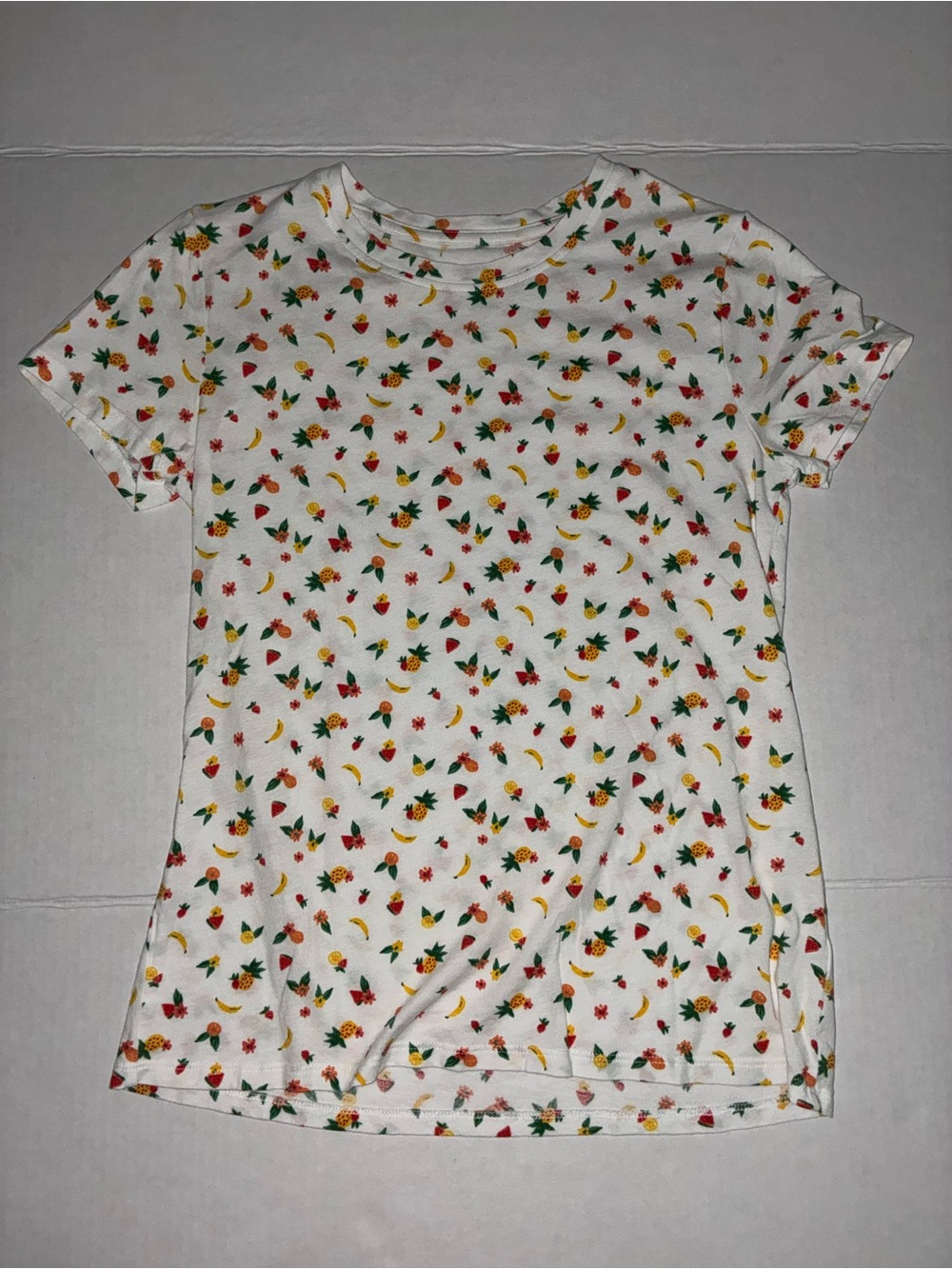 dip White Short Sleeve Tee with Red, Yellow & Green Fruit Print